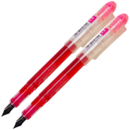 Set 2 stilouri de unica folosinta cu penita M, cerneala roz si corp transparent, 13.5 CM